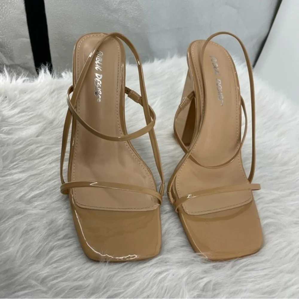 Public Desire Halley Nude Strap Heels patent leather Sz UK 6 US 8‎